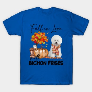 White Bichon Frise Fall in Love Scarf T-Shirt